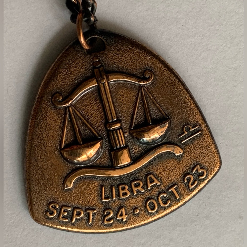 LIBRA zodiac COPPER pendant necklace New vintage
